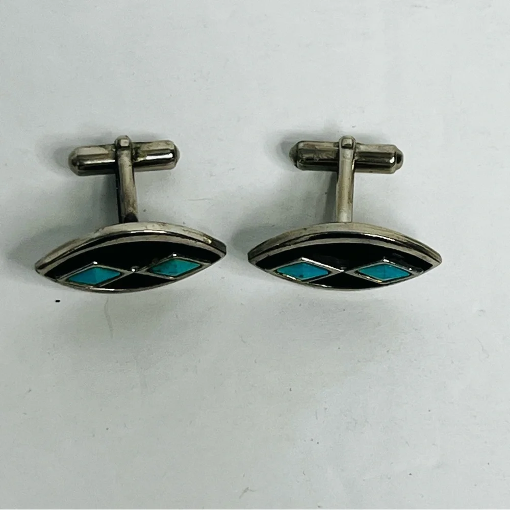 vintage st labre diamond shape‎ turquoise southwestern cufflinks costume